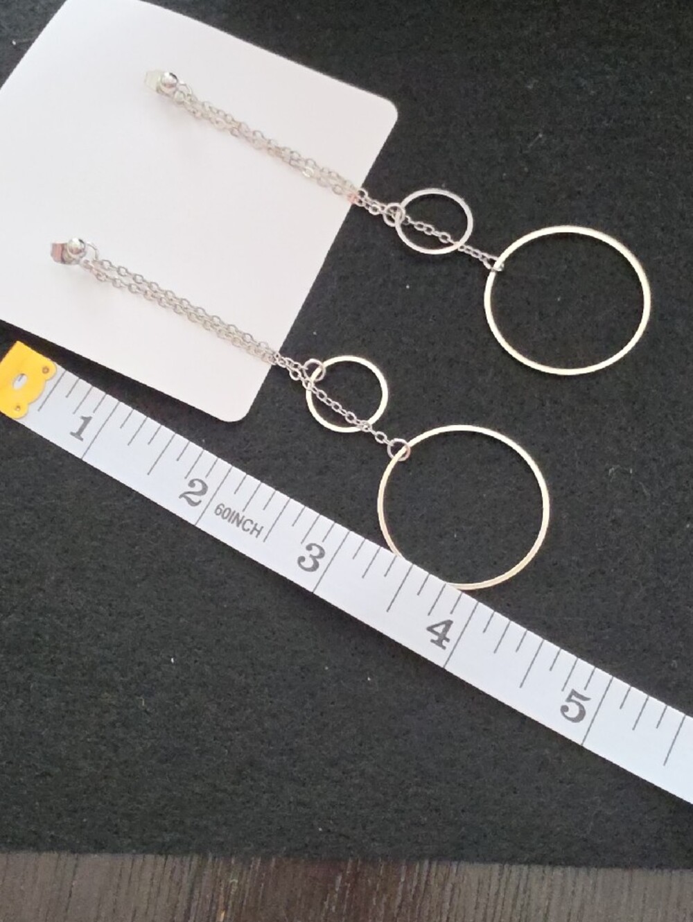 Silver Double Hoop Drop Earrings - Women Jewelry - Picture 3 of 3